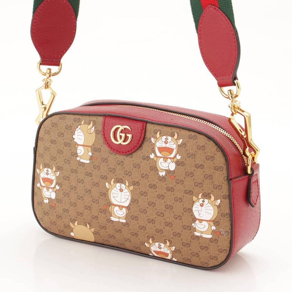 Gucci Doraemon Bag Collaboration Cow Line Limited Sherry Red GG Shoulder Edition